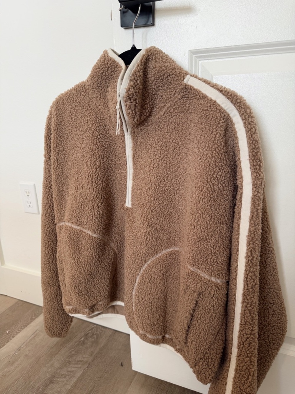 Brown Sherpa Half-Zip Pullover with Cream Trim - Picture 2 of 3